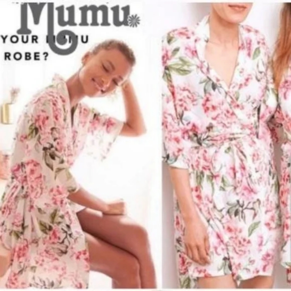 Show me your mumu Brie Robe Garden of blooms one size wrap floral pink bridal - Picture 4 of 9